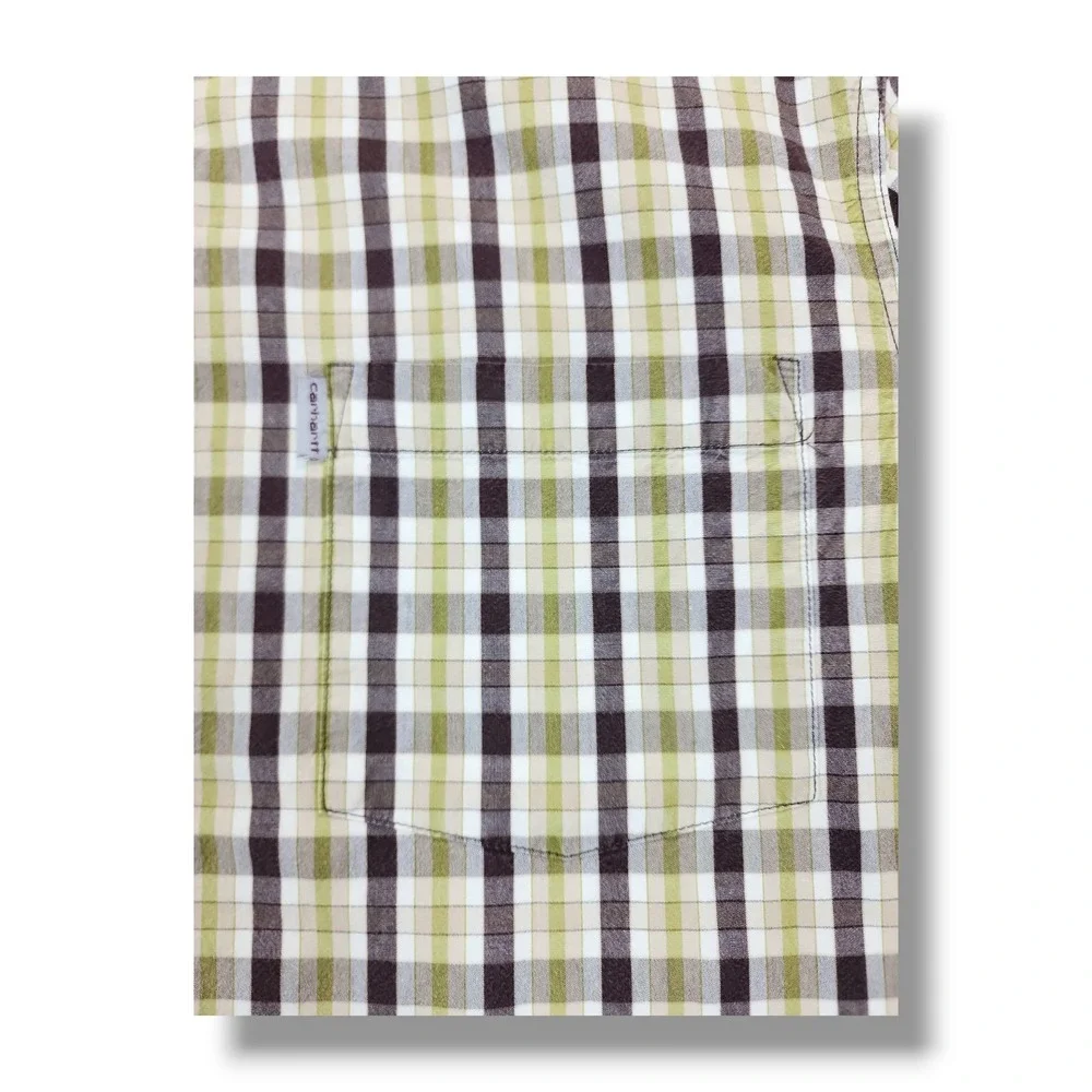 Carhartt‎ Relaxed Fit Green/Brown Plaid Button Down Short Sleeve Shirt Men's XL